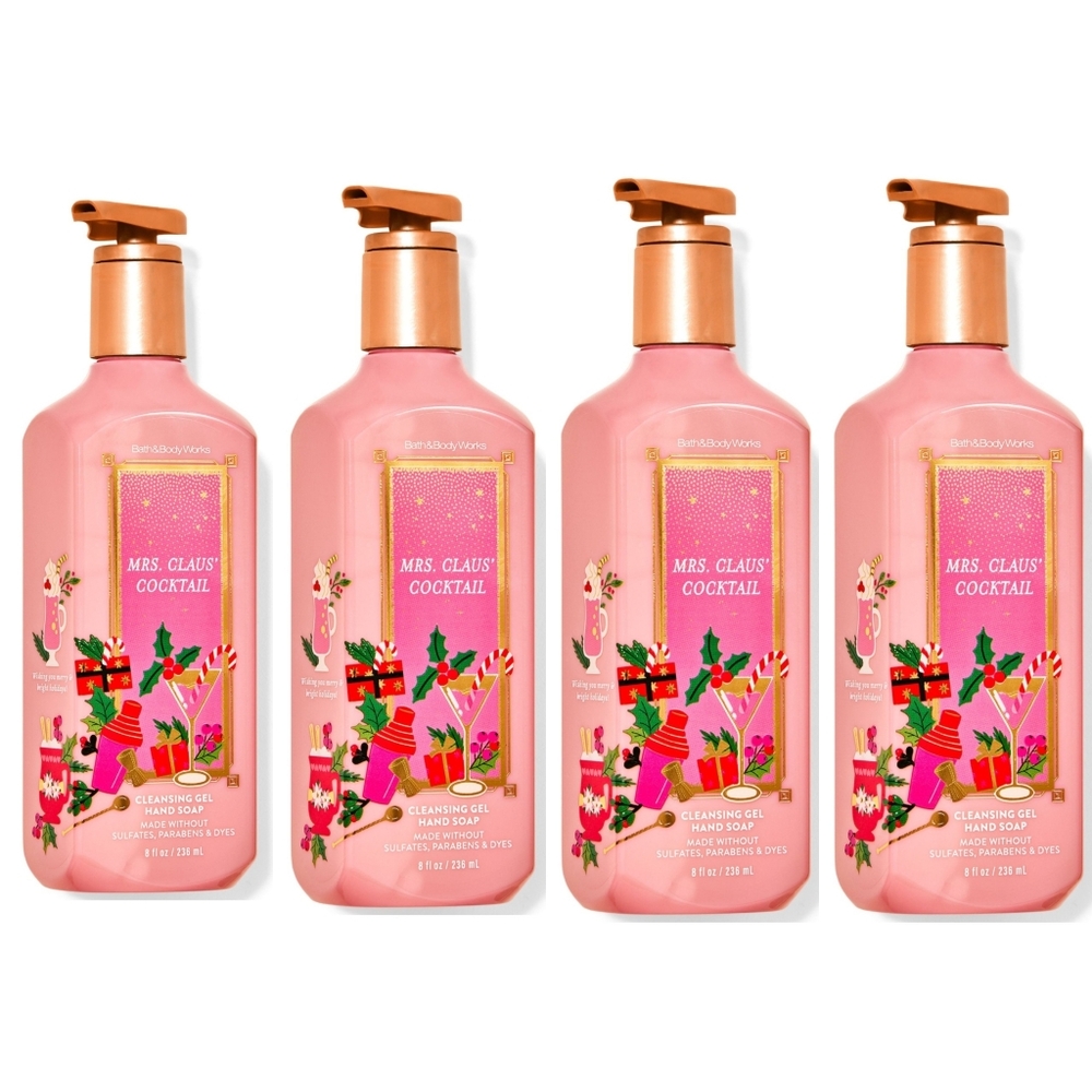 Bath Body Works Mrs. Claus Cocktail Cleansing Gel Hand Soap Set of 4 NEW Rare